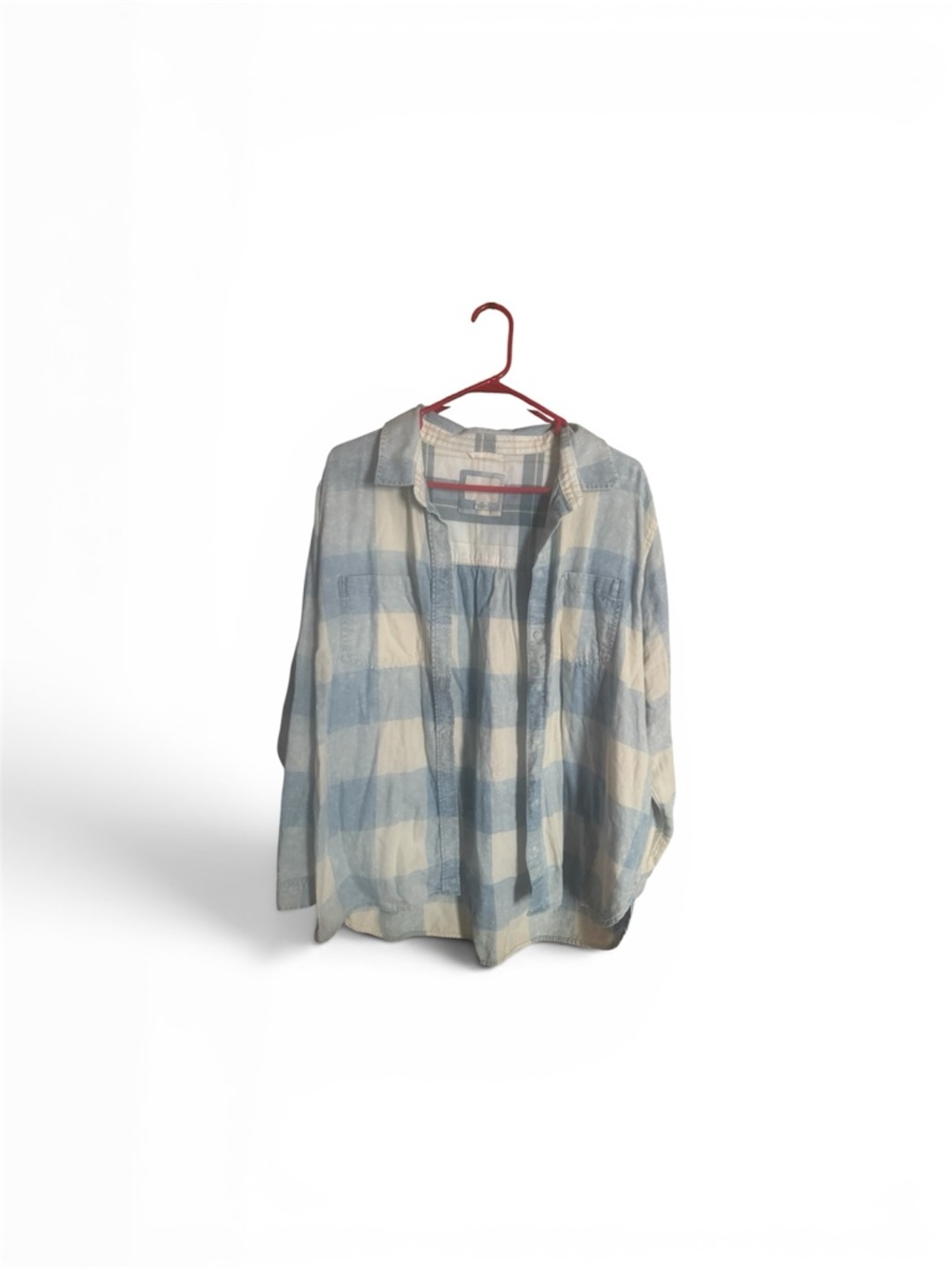 American Eagle Outfitters Blue and Cream Plaid Button-Down Shirt
